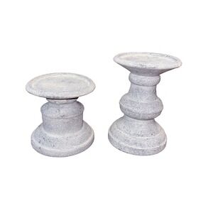 Pair of Pottery Barn Med Size Pillar Candleholders 8.5" & 6.5" White/Gray Color
